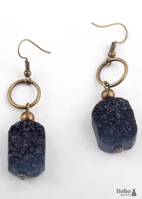 Boho Earrings, RH Dangle Earrings, Druzy in Black, White, Purple
